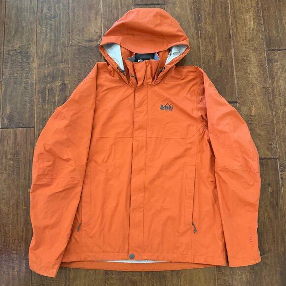 REI Co-op Mens Rainier Rain Jacket Orange - Picture 1 of 8